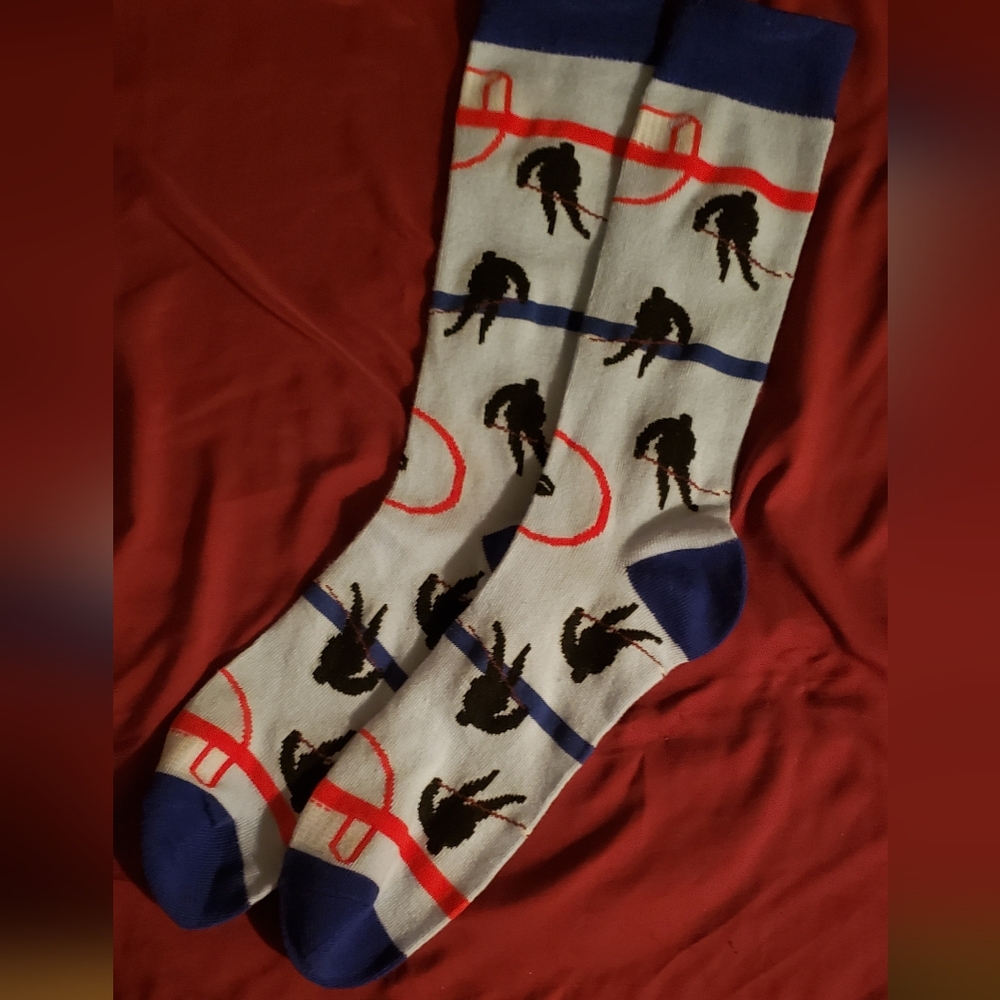 Hockey Themed Blue and Red Socks